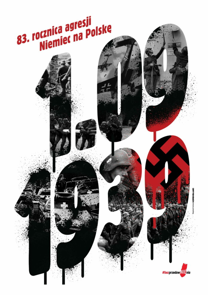 Obraz zawiera: Na białym tle tekst: 83. rocznica agresji Niemiec na Polskę. 1.09.1939. #bezprzedawNIEnia