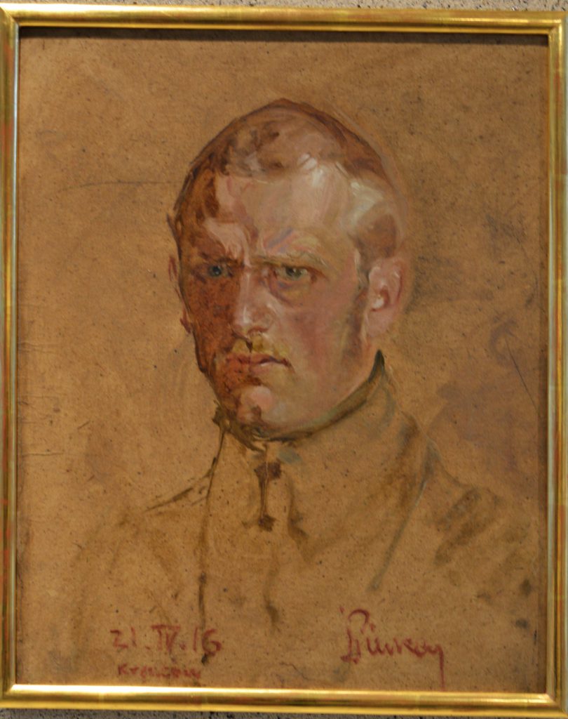 Ignacy Pinkas: "Autoportret w mundurze legionowym". Olej na dykcie, 1916 r.
