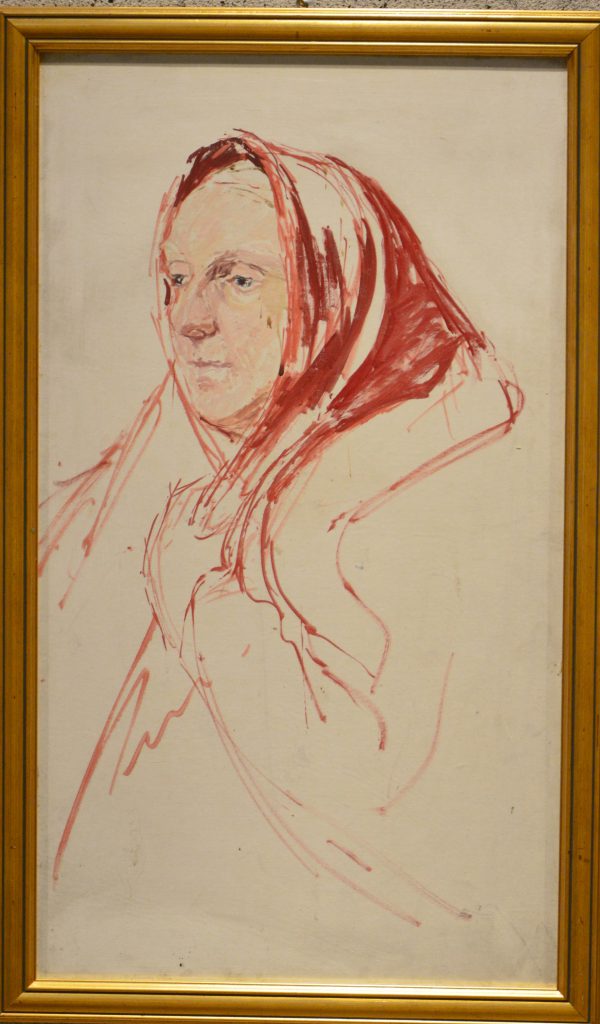 Ignacy Pinkas: Jastarnia -Kaszubi. Kobieta w czerwonej chustce. Szkic do portretu. Olej na dykcie, 1933 r