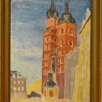 Ignacy Pinkas; „Kościół Mariacki w Krakowie”. Olej na dykcie, 1934 r.