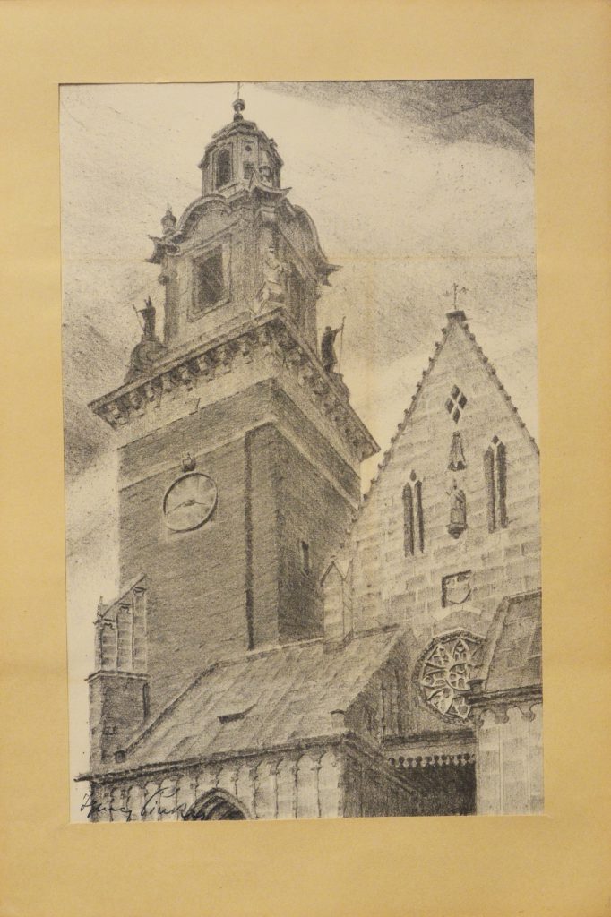 Ignacy Pinkas: "Kraków, Wawel, wieża zegarowa", autolitografia, 1935r.