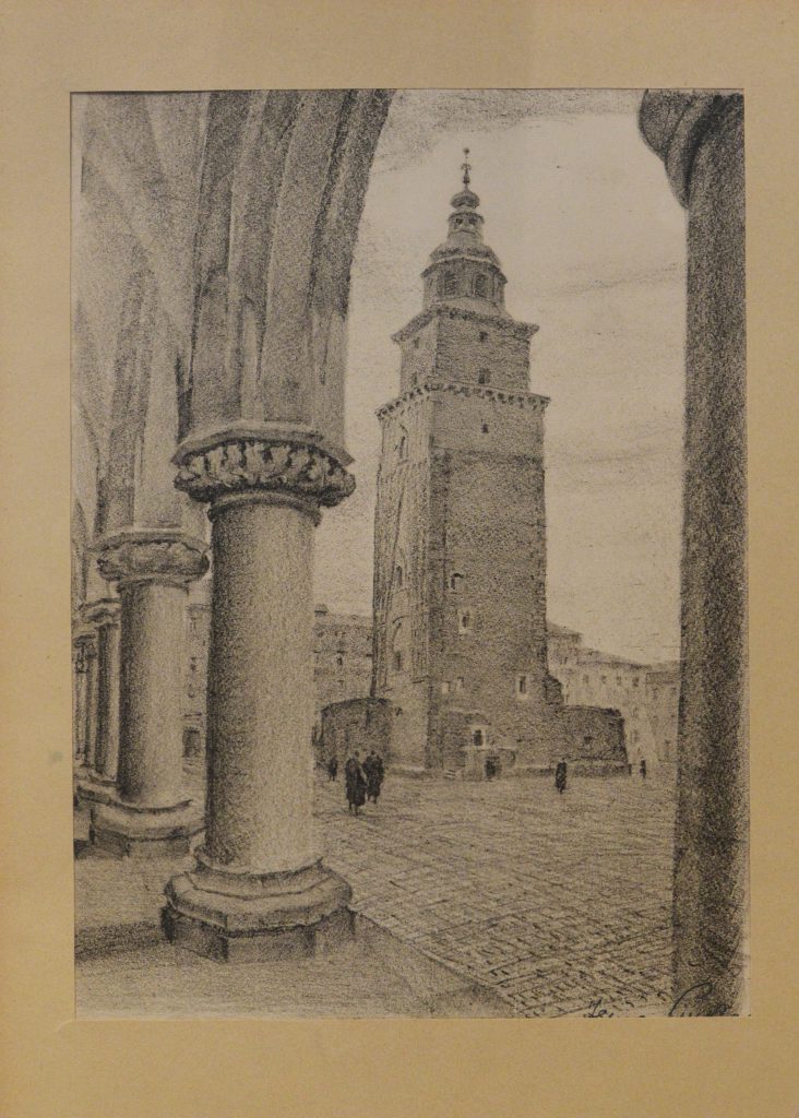 Ignacy Pinkas; Kraków, Wieża Ratuszowa, autolitografia, 1935 r.
