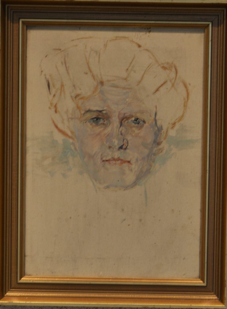 Ignacy Pinkas: Niedokończone studium głowy. Kobieta w białej czapce olej na dykcie, lata 30. XX w.