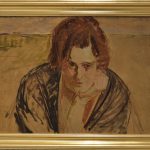 Popiersie zamyślonej kobiety, olej na dykcie, lata 30. XX w.