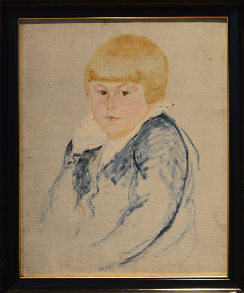 Ignacy Pinkas: "Szkic do portretu dziecka". Wiek ok. 4 lata, gęste, rude włosy. Olej na dykcie, lata 20. XX w.