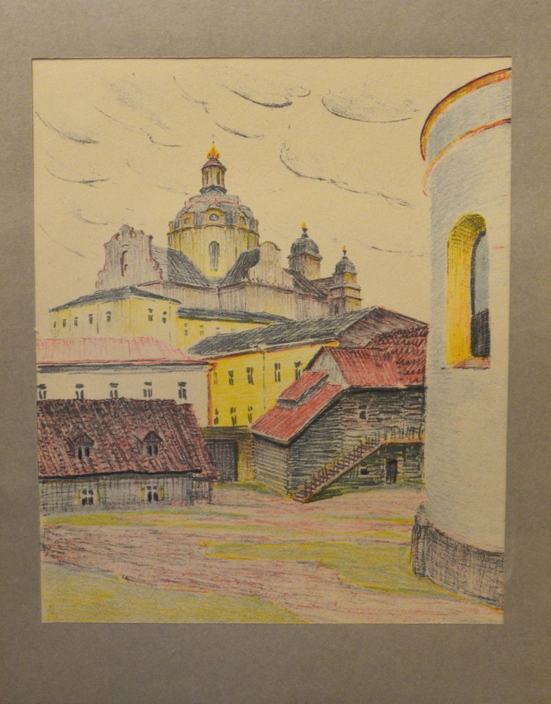 Ignacy Pinkas: Wilno, Kościół św. Kazimierza, litografia barwna, 1929 r.