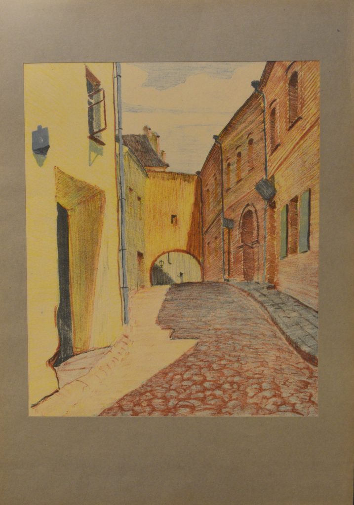 Ignacy Pinkas: Wilno, Zamek Kazimierzowski. Litografia barwna, 1929 r.