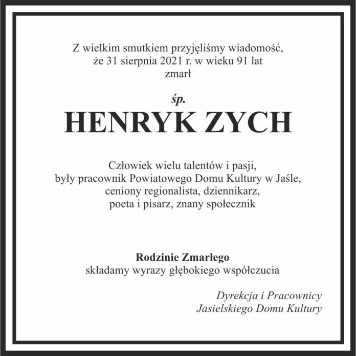 Zmarł Henryk Zych. Klepsydra