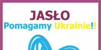 Obraz zawiera: Rysunkowe serce oraz tekst: Jasło, Pomagamy Ukrainie!!