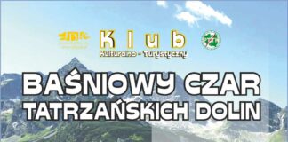 KK-T JDK i PTTK Jasło zapraszają na wycieczkę w Tatry Obraz zawiera: Panoramę Tatr, logo JDK i PTTK oraz tekst: Klub Kulturalno - Turystyczny. Baśniowy czar tatrzańskich dolin.