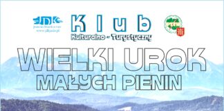 Na tle górskiego krajobrazu znajdują się napisy białe, niebieskie i żółte. Klub kulturalno turystyczny, a po jego lewej stronie logotyp jasielskiego domu kultury, natomiast po prawej polskiego towarzystwa krajoznawczo turystycznego. Duży napis wielki urok małych pienin,. Na dole po lewej stronie, logotyp toyoty