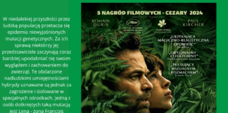 Pomiędzy kinem a psychologią: „Królestwo zwierząt” na zielonym kwadratowym tle plansza ze zdjęciem z filmu królestwo zwierząt, obok planszy opis filmu napisany białą czcionką. W dolnej części obrazu logotypy i informacje o terminie, miejscu i cenie biletu