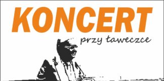 Koncert przy ławeczce – muzyczne spotkanie w plenerze Mały plakat na białym tle ,napisy czarną czcionką, informujący o terminie i miejscu koncertu Dudusia