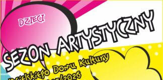 Zajęcia artystyczne w JDK. Sezon 2025/2026 Mały plakat sezon artystyczny dwa tysiące dwadzieścia pięć, dwa tysiące dwadzieścia sześć