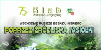 Przez źródliska Jasiołki. Osobliwe uroki Beskidu Niskiego Mały plakat informujący o wycieczce na wschodnie rubieże Beskidu Niskiego - Poprzez Źródliska Jasiołki