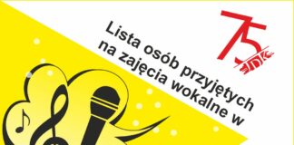 Listy osób przyjętych na zajęcia wokalne w Jasielskim Domu Kultury