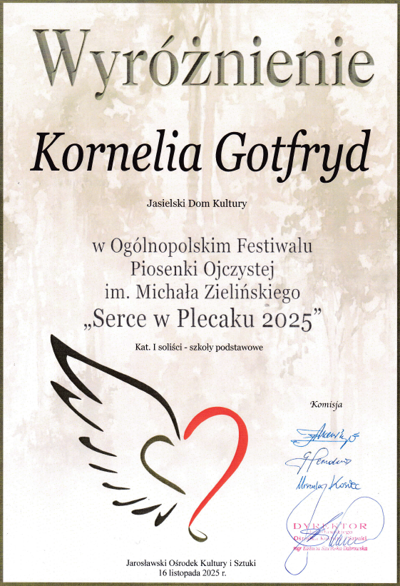 dyplom dla Kornelii Gotfryd