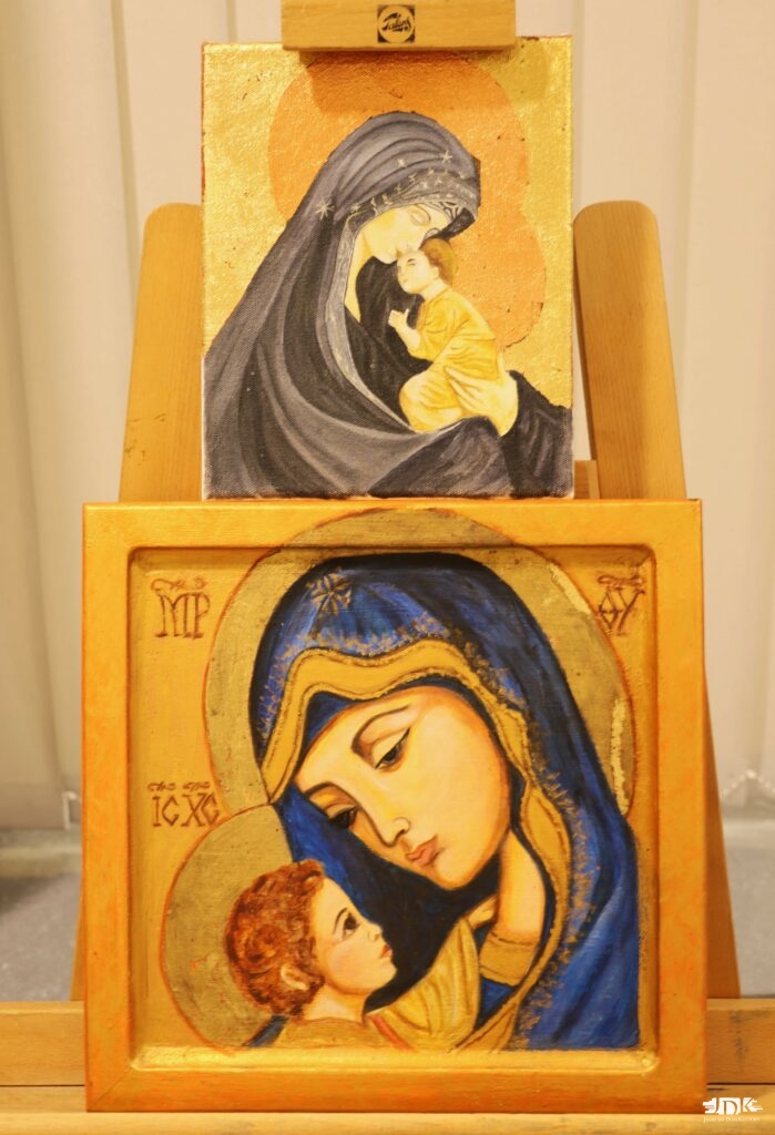 dwie ikony matki bożej tzw. Elausy na złotym tle