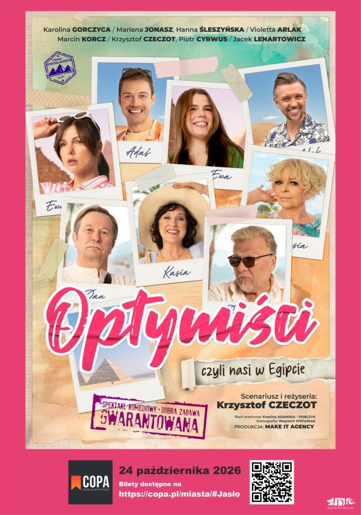 plakat informacyjny ze zdjęciami aktorów i nazwą spektaklu